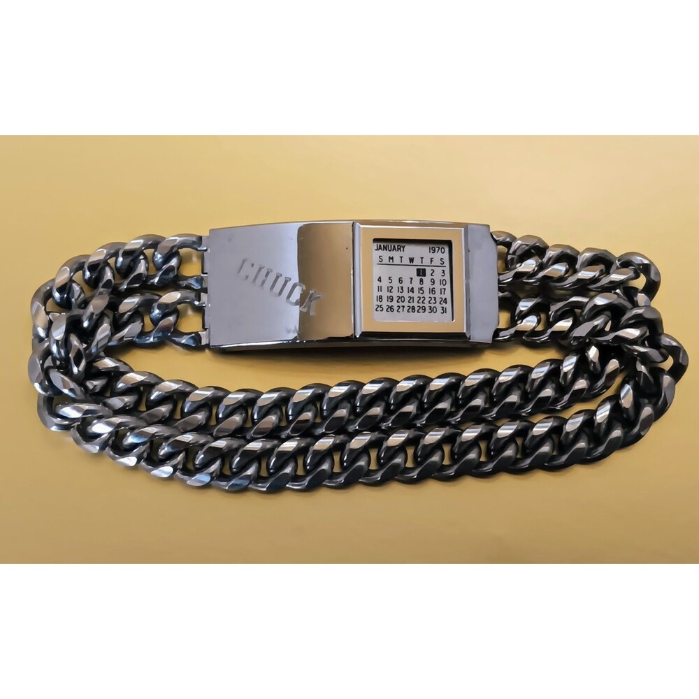 Rare Vtg 1970 Kreisler Rhodium Plate Calendar & ID Bracelet Monogram 8.25 in